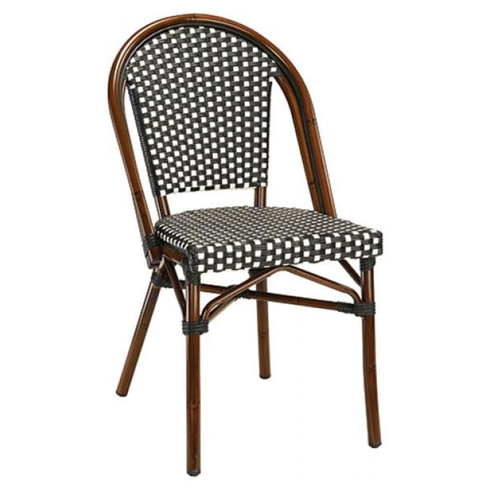 Chaise exterior AZINA de aluminio con acabado nogal y ratán sintético negro y blanco