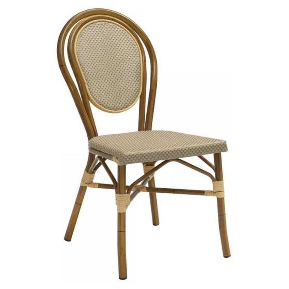 Chaise exterior MONTPARNASSE de aluminio imitación bambú con textileno beige platino