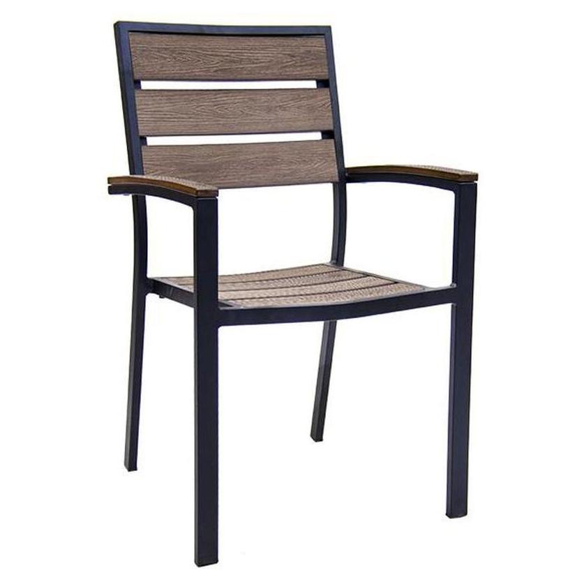 Outdoor aluminum armchair with teak imitation slatted seat and backrest