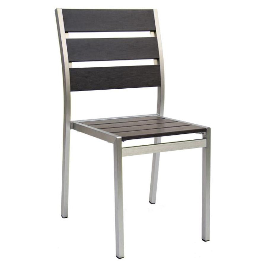 Chaise exterior de aluminio con asiento y respaldo de imitación de teca gris