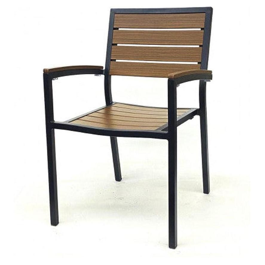 Outdoor armchair with black frame and synthetic teak imitation