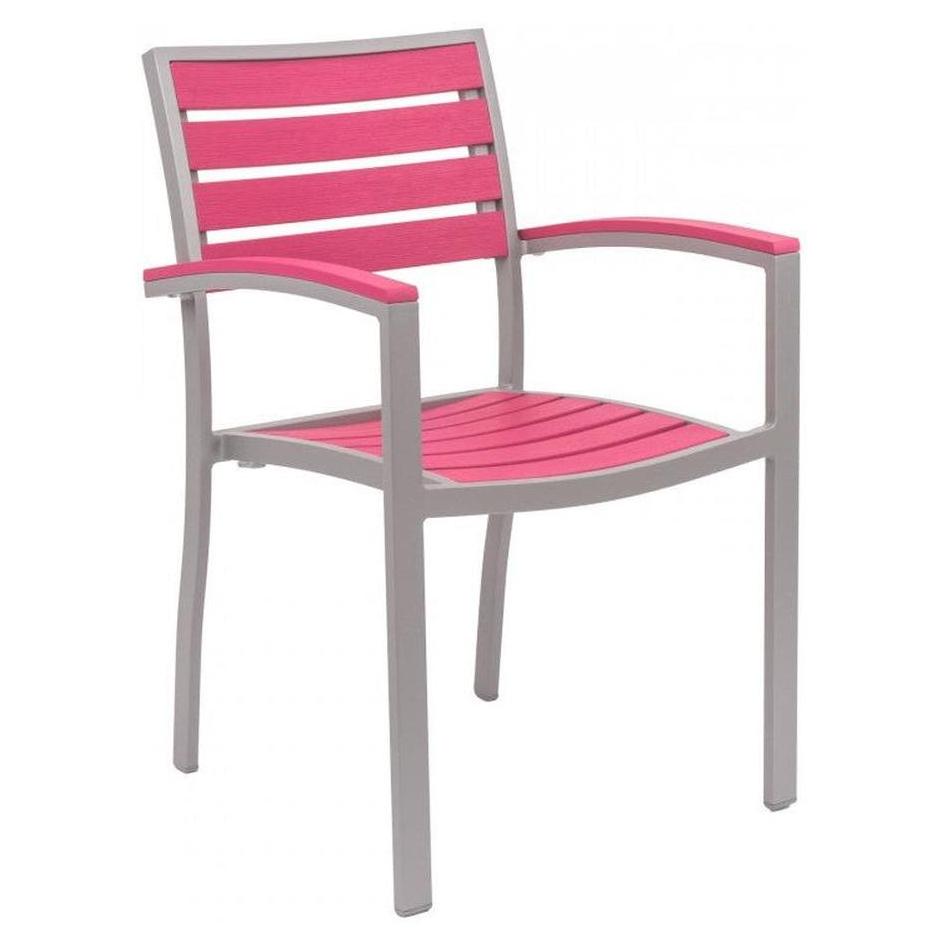 Outdoor armchair with aluminum frame and teak imitation seat/backrest