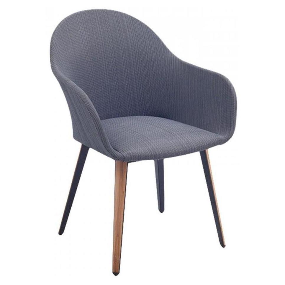 Chaise de comedor exterior DOMINGO con inserciones de teca o imitación de teca y patas de aluminio