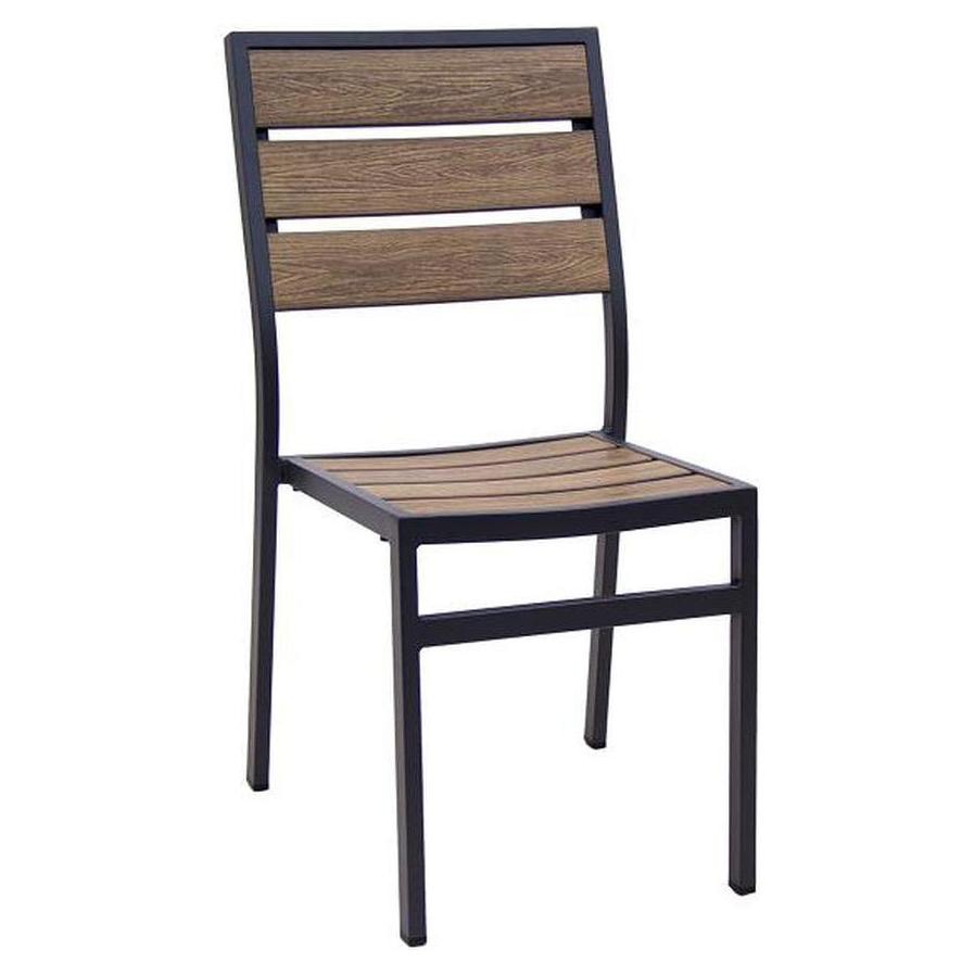 Tumbona exterior de aluminio negro con listones de imitación de teca marrón