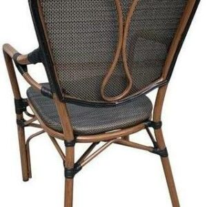 Sillón de exterior de aluminio marrón con asiento y respaldo de polirratán negro