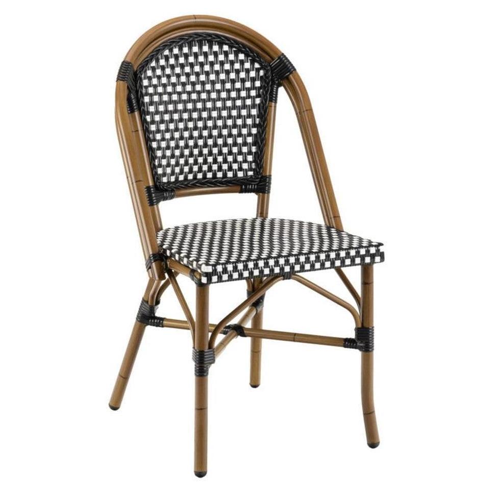 Chaise exterior de aluminio pintada a mano con respaldo y asiento de trenzado de PE.