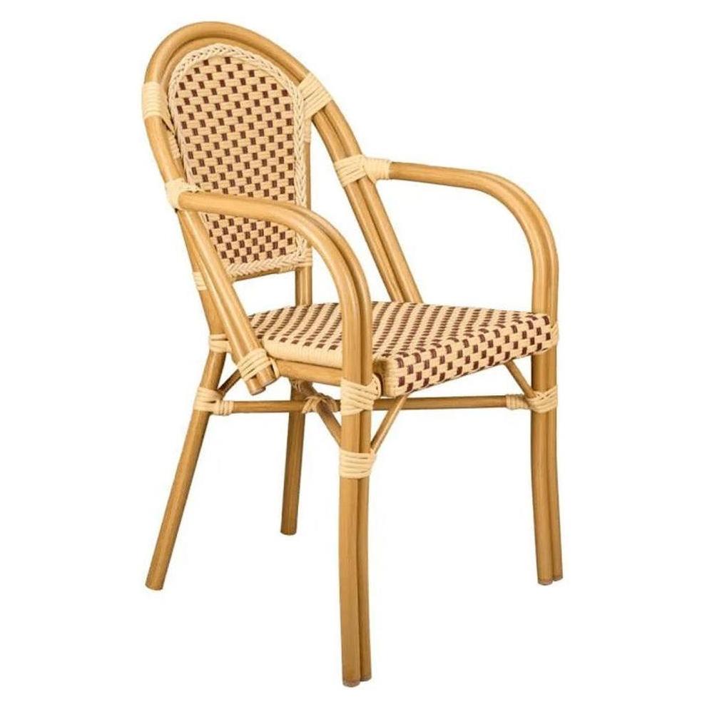 Fauteuils de repas extérieurs style bistrot avec rotin tressé main et structure aluminium peinte