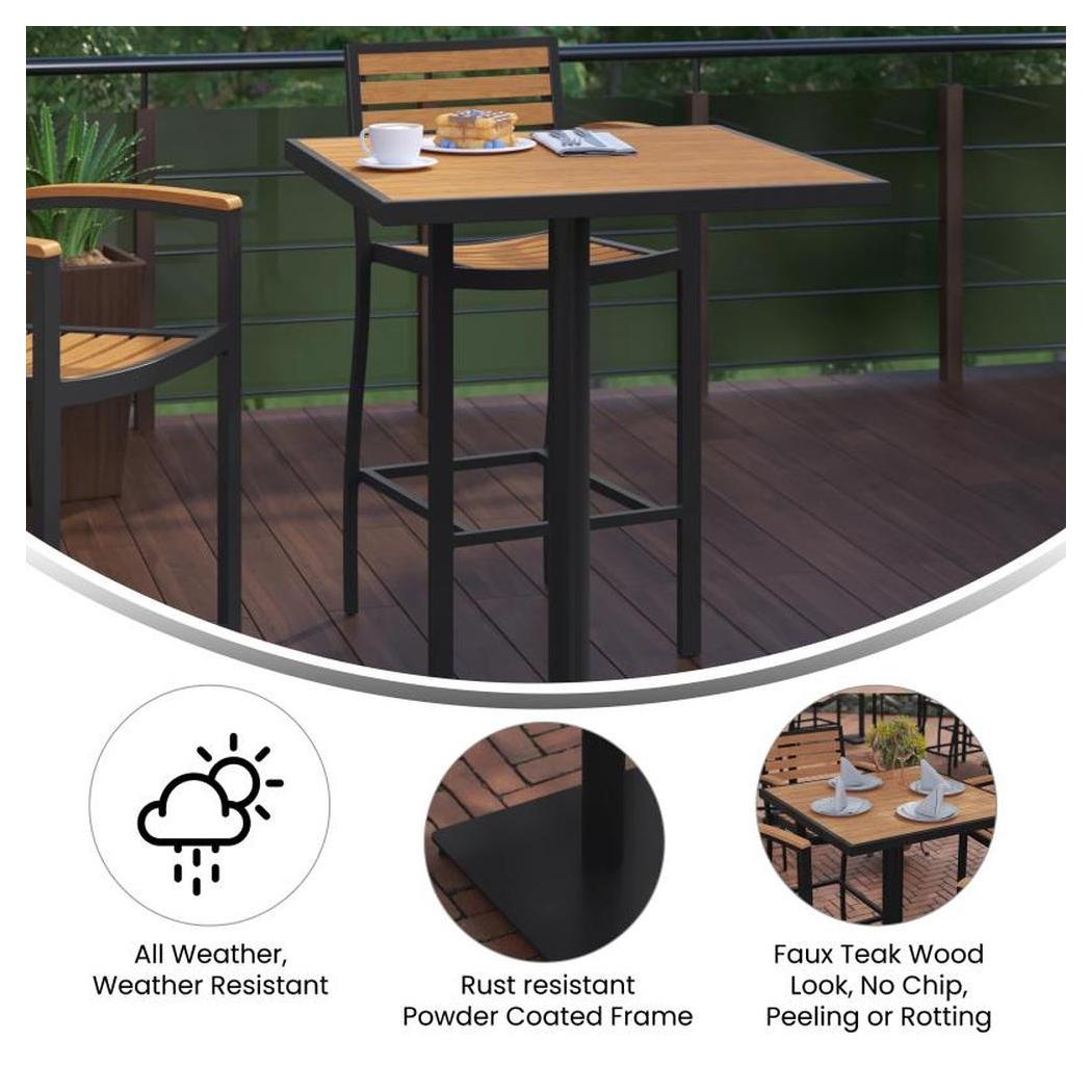 Outdoor professional square bar table PEROKS 81 x 81 cm teak imitation
