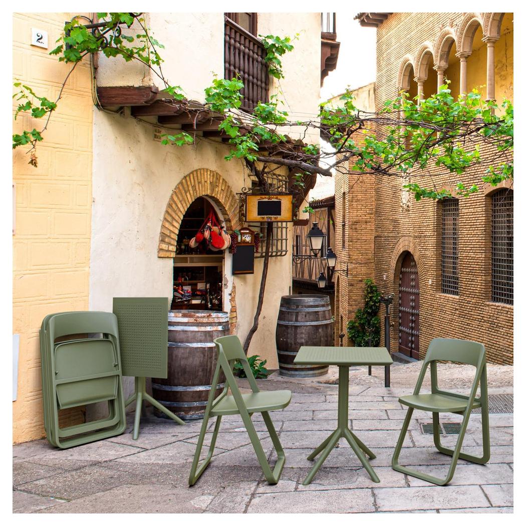 Table pliante extérieure Sky carrée 61 cm vert olive hauteur bar