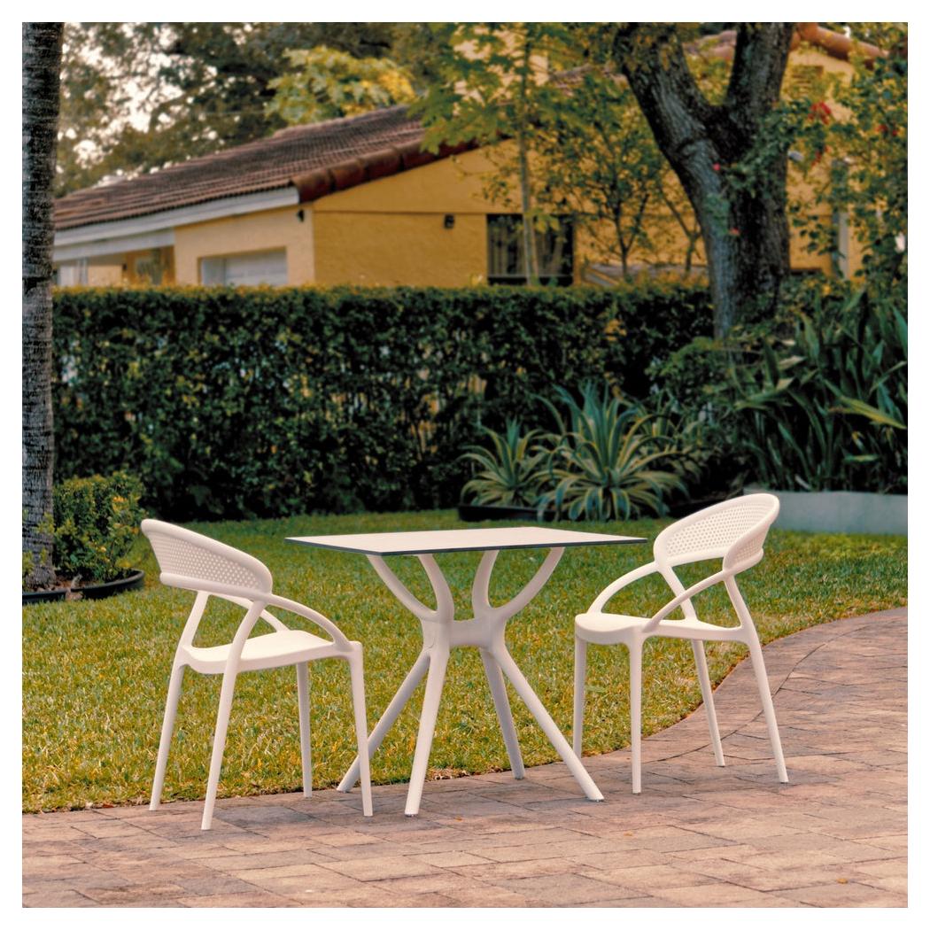 Outdoor Sunset dining set with 2 white chairs