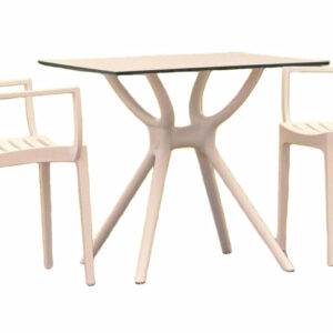 Outdoor dining set LORO with 2 white armchairs