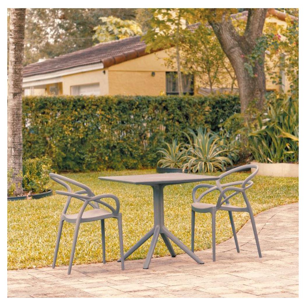 Outdoor dining set IRIS with 2 dark grey armchairs
