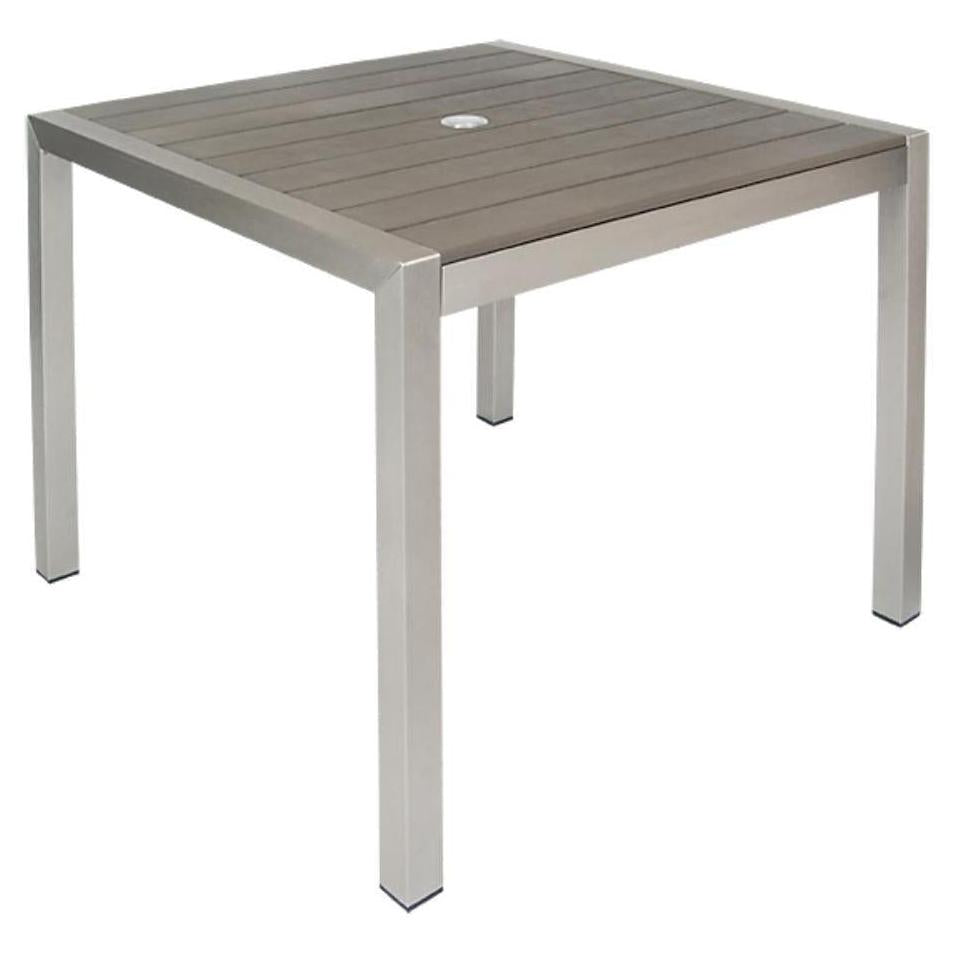 Outdoor aluminum table 91 x 91 cm gray teak imitation with 5 cm umbrella hole