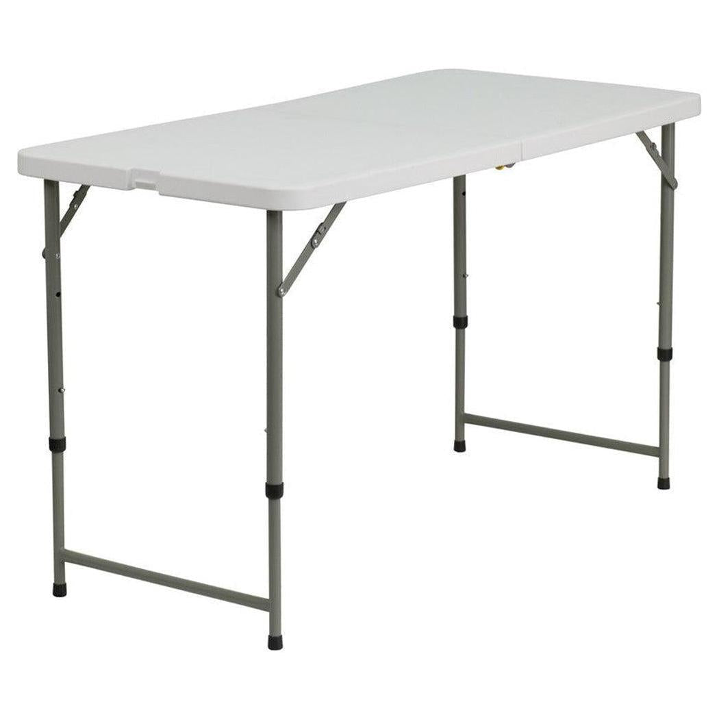Folding Adjustable Table 61 x 122 cm White Granite Effect
