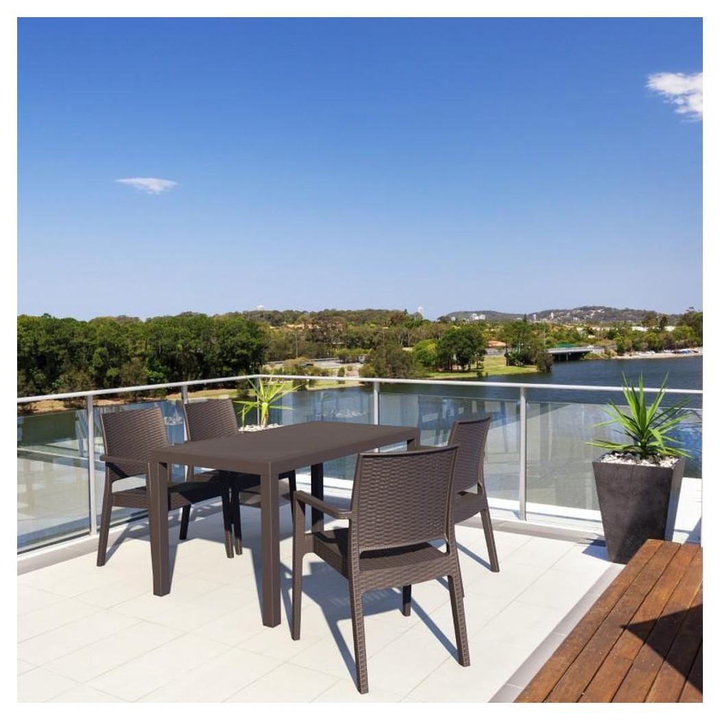 Outdoor dining set FABIAN in rectangular rattan effect resin 7 pieces with Florida chairs