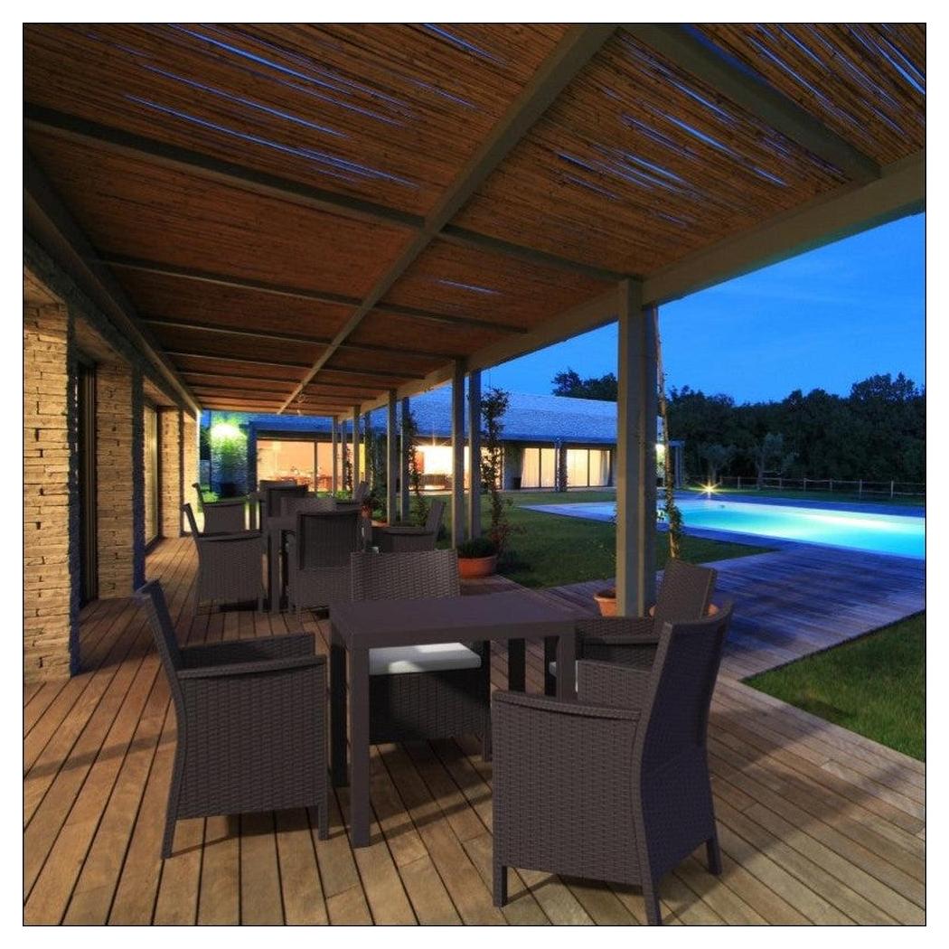 Outdoor dining set LOS LANCES in square rattan effect resin 5 pieces