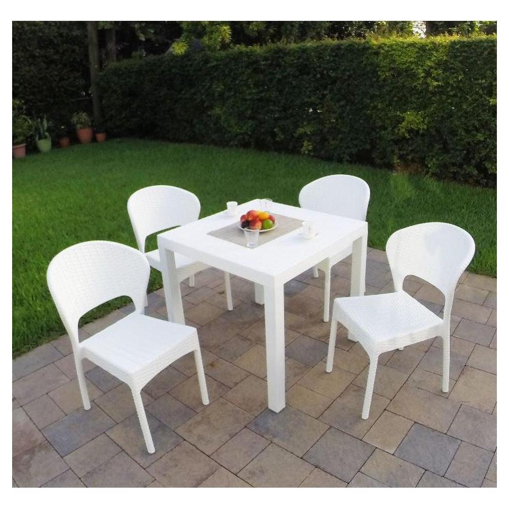 Outdoor dining set RAMAT in square rattan effect resin 5 pieces with chairs