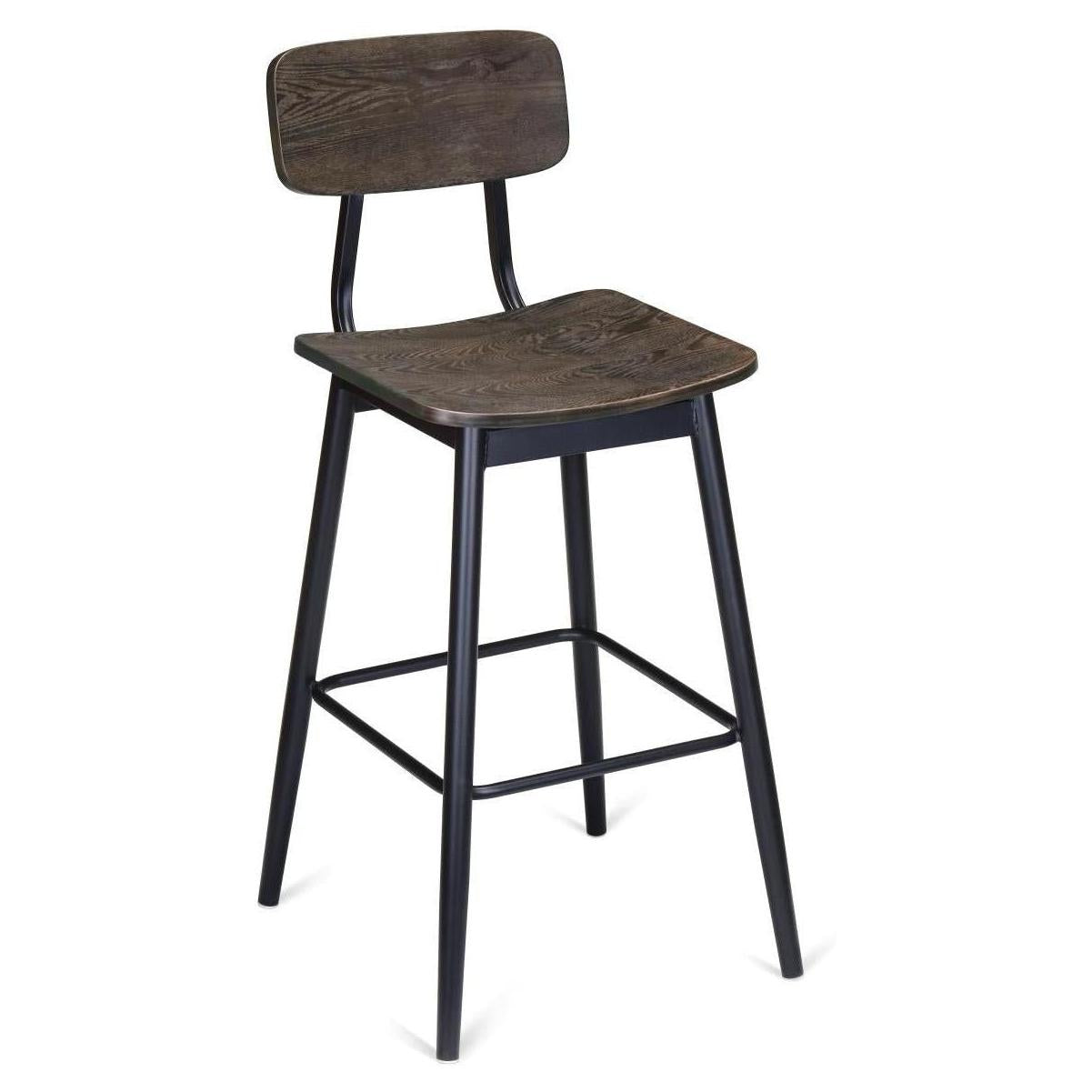 Bar stool in metal Basel with wooden seat and backrest