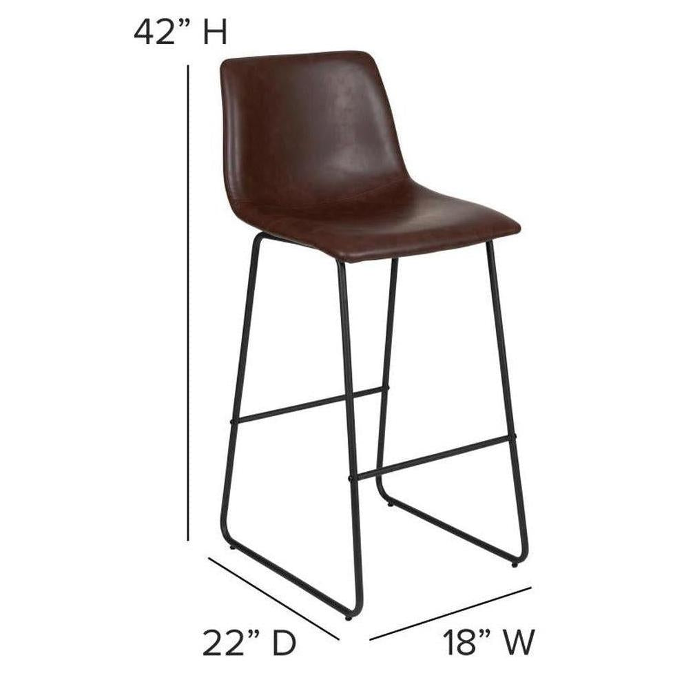 Lot de 2 tabourets de bar professionnels RONALD hauteur bar 76 cm en cuir LeatherSoft
