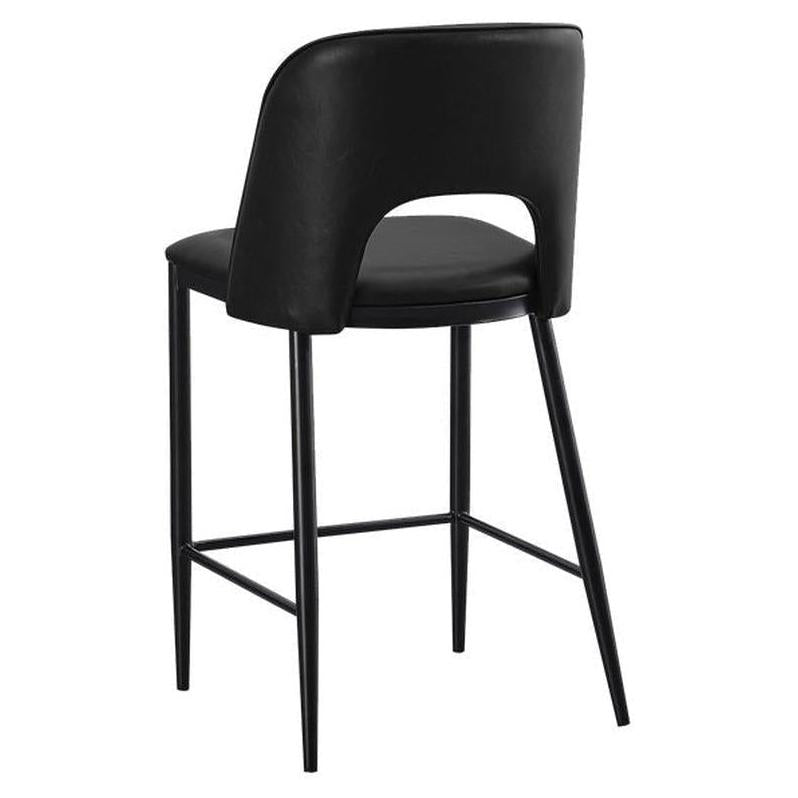 Bar stool in sleek black steel design with open backrest and integrated footrest