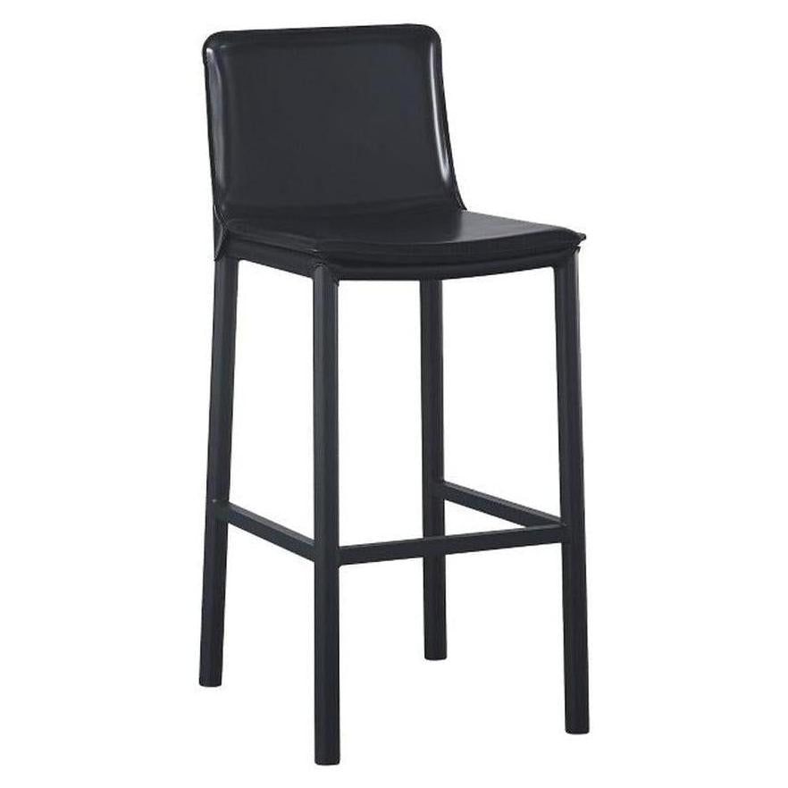 Urban black steel bar stool with comfortable padded seat