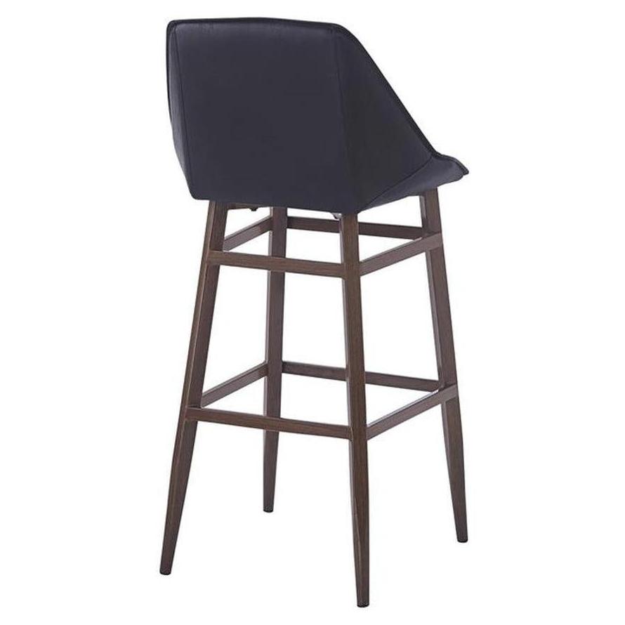 Modern indoor metal and vinyl bar stool with dark walnut finish