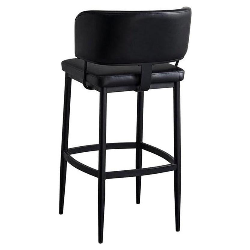 Padded Black Indoor Bar Stool with Curved Backrest