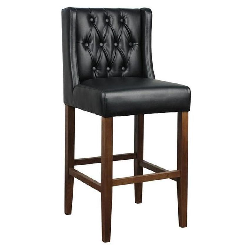 Bar stool with upholstered backrest in oak for indoor use