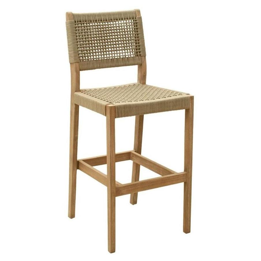 Bar stool in wood with rattan rope weaving