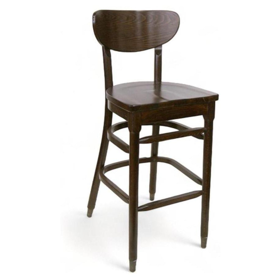 Professional walnut bar stool with kidney backrest and rungs