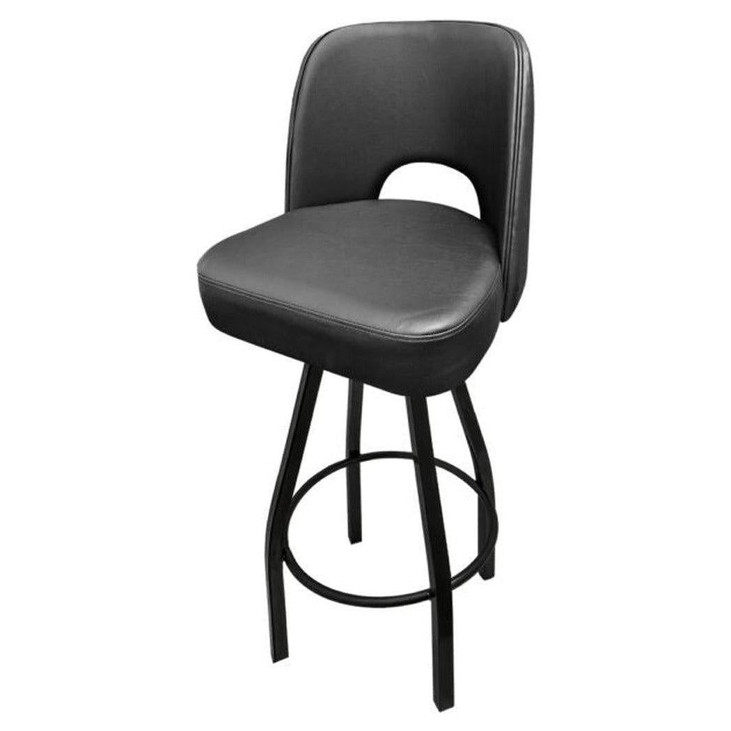 Tabouret de bar à assise baquet avec dossier ajouré et piètement pivotant noir