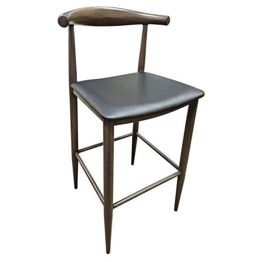 Bar stool ANDRIA in metal with driftwood finish and black vinyl seat