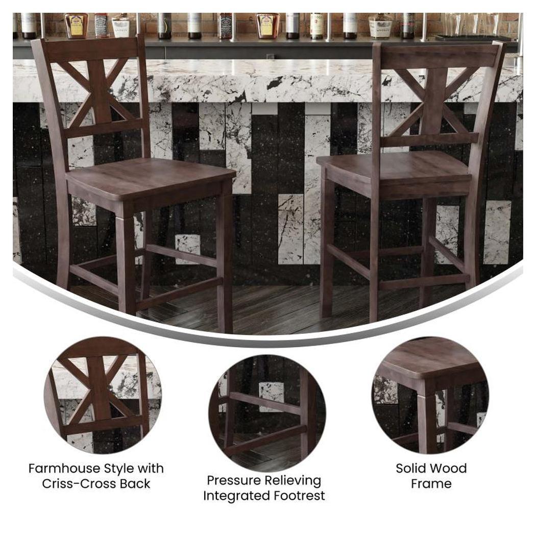 Lot de 2 tabourets de bar BRIEUC en bois massif style ferme moderne