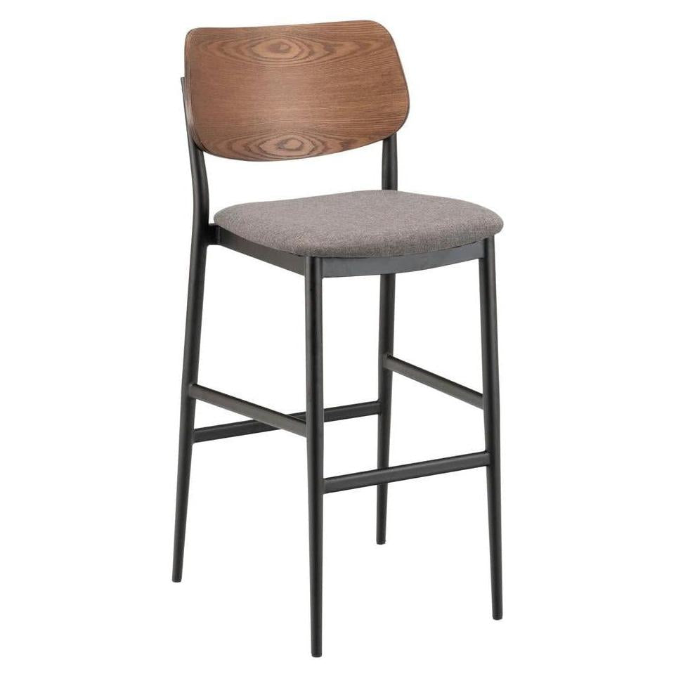 Tabouret de bar en métal avec assise rembourrée et dossier bois ovale
