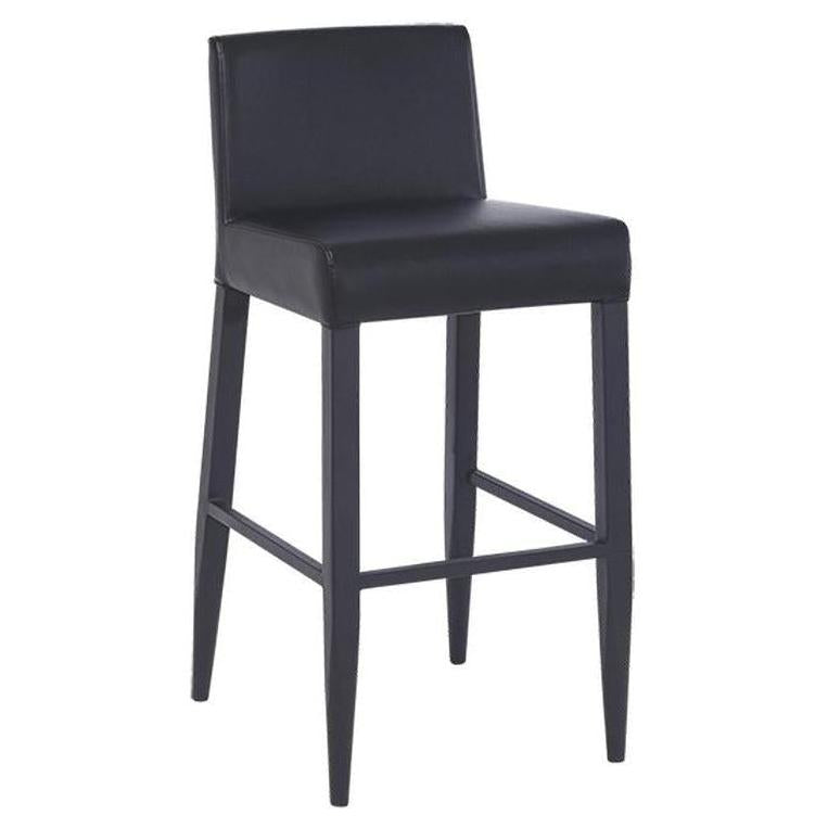 Tabouret de bar en métal noir avec dossier haut rembourré et assise confort