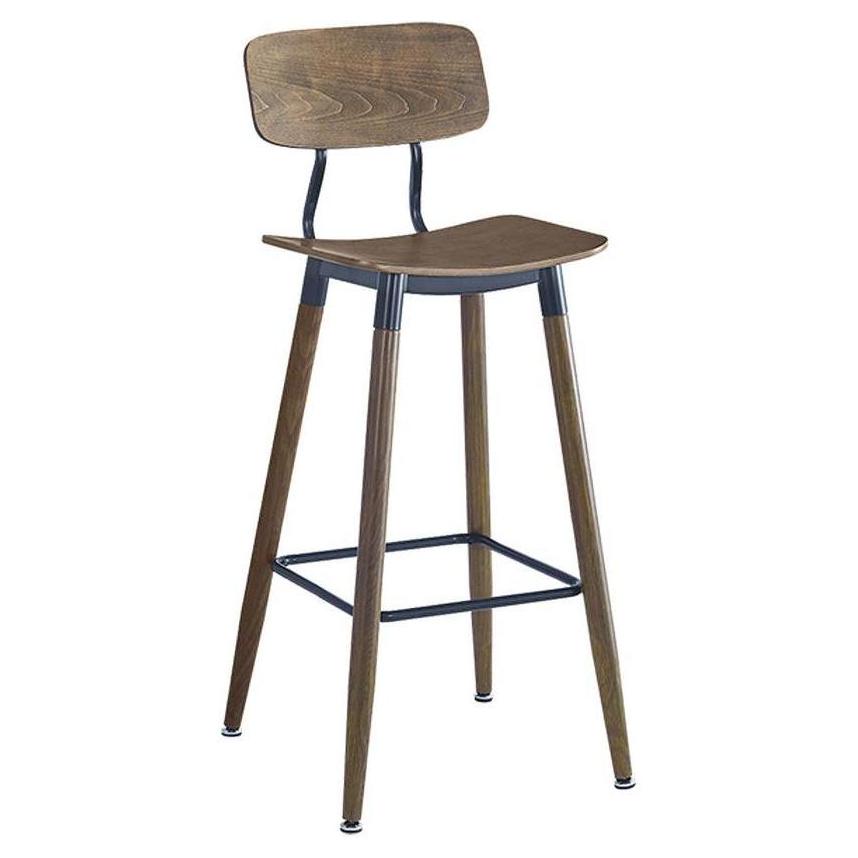 Bar stool in steel with light walnut finish and veneered seat and backrest
