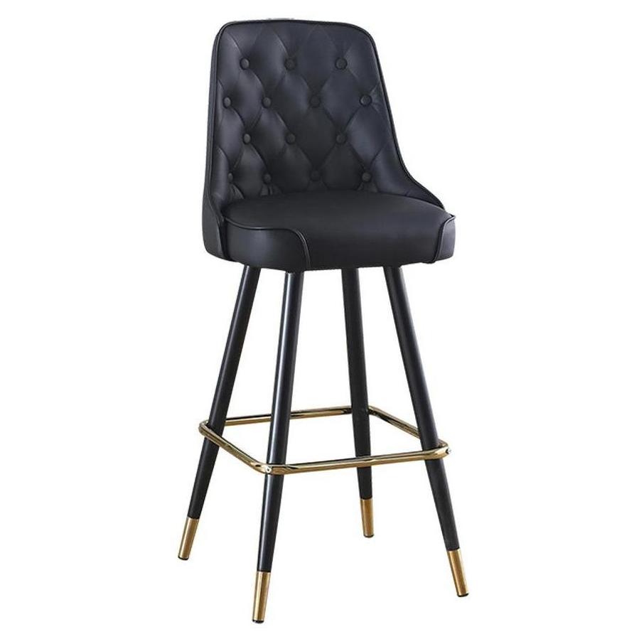 Bar stool in metal with black vinyl upholstered seat
