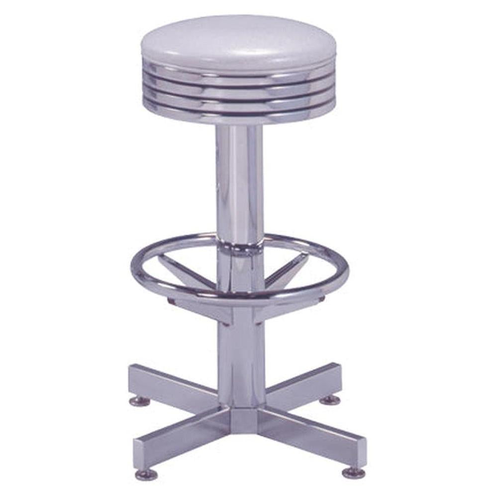 Retro chrome swivel bar stool with X-shaped base and ring footrest