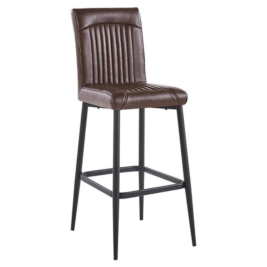 Tabouret de bar intérieur avec assise vinyle marron foncé et structure métal