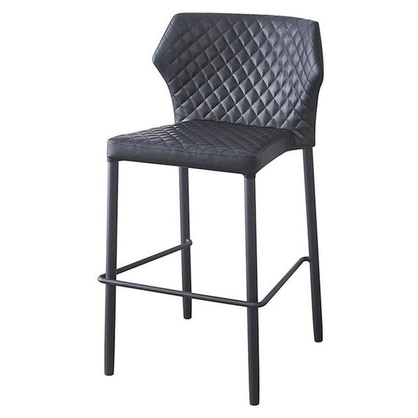 Bar stool in steel with diamond stitching and black vinyl seat
