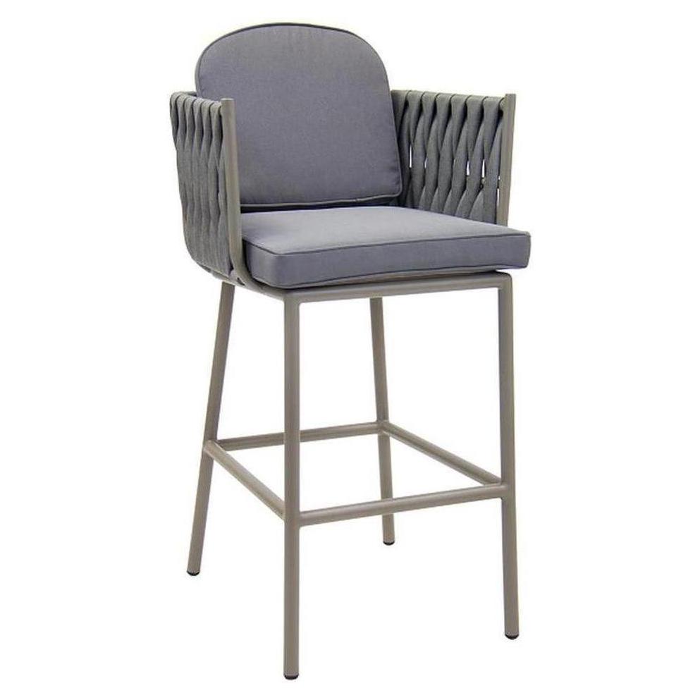 Bar stool in gray aluminum with padded seat and backrest