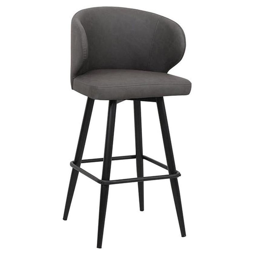 Tabouret de bar avec structure métal noir et assise cuir synthétique gris foncé