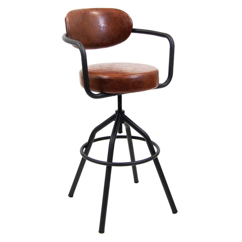 Swivel Adjustable Black Metal Bar Stool with Brown Vinyl Seat