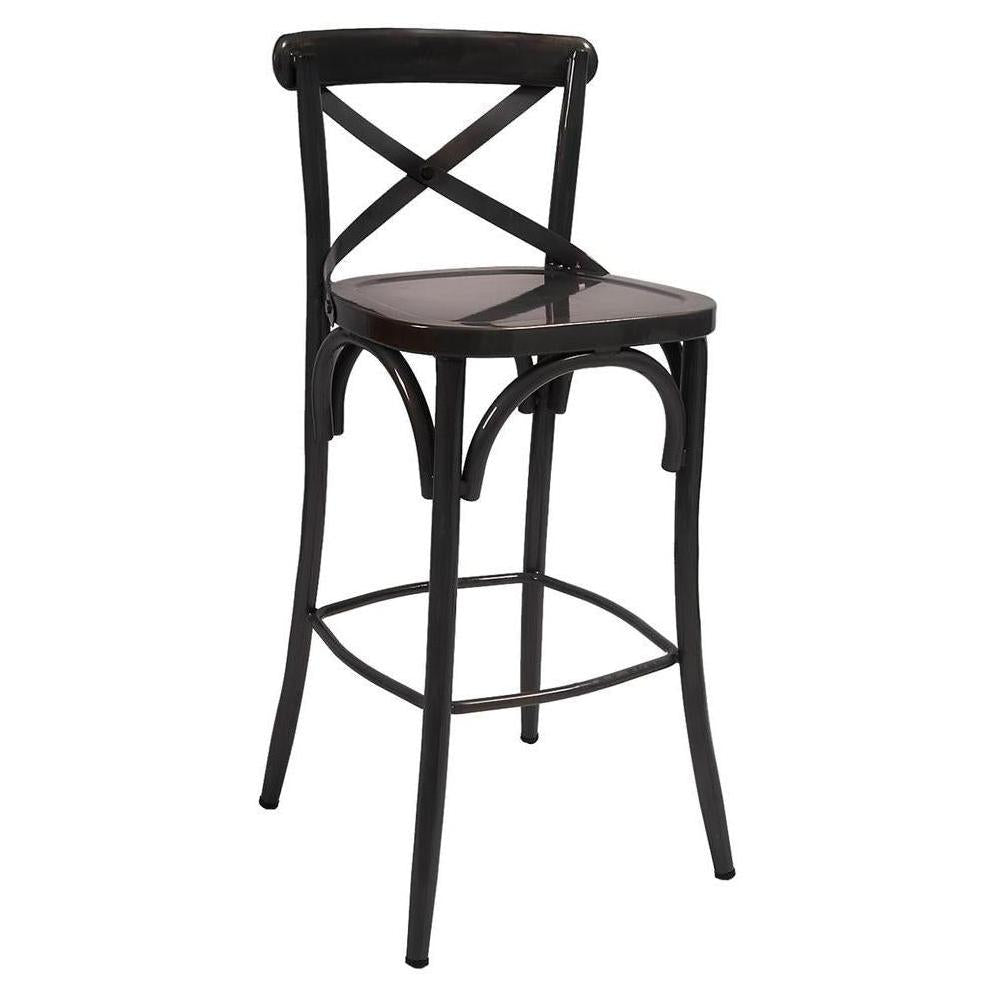 Tabouret de bar en métal noir avec dossier croisé