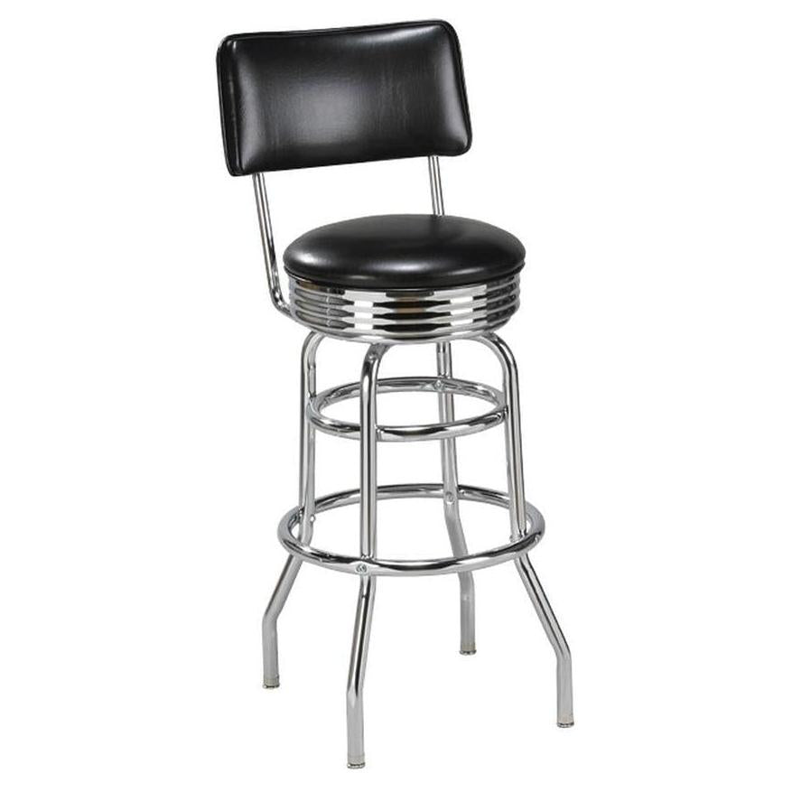 Retro Chrome Bar Stool with Double Ring and Backrest