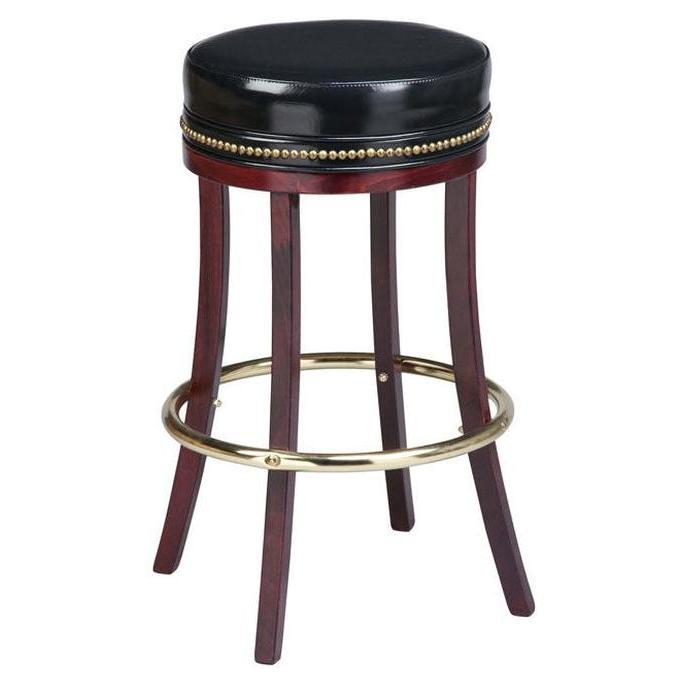 Tabouret sans dossier rembourré avec base bois et repose-pieds laiton