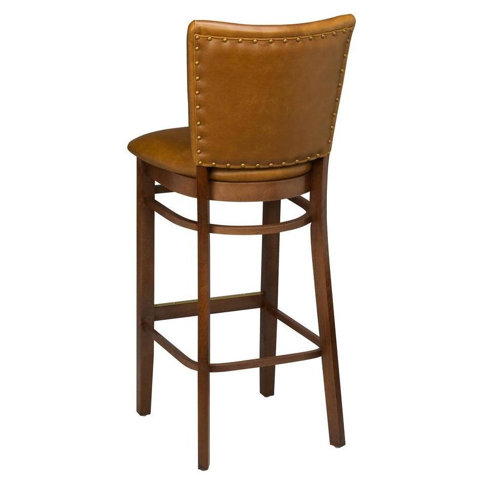 Bar stool in wood with padded seat and backrest