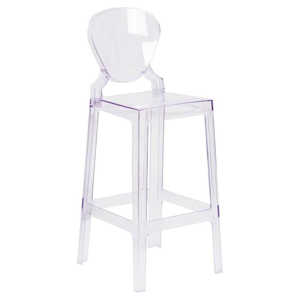 Transparent Ghost bar stool with perforated backrest