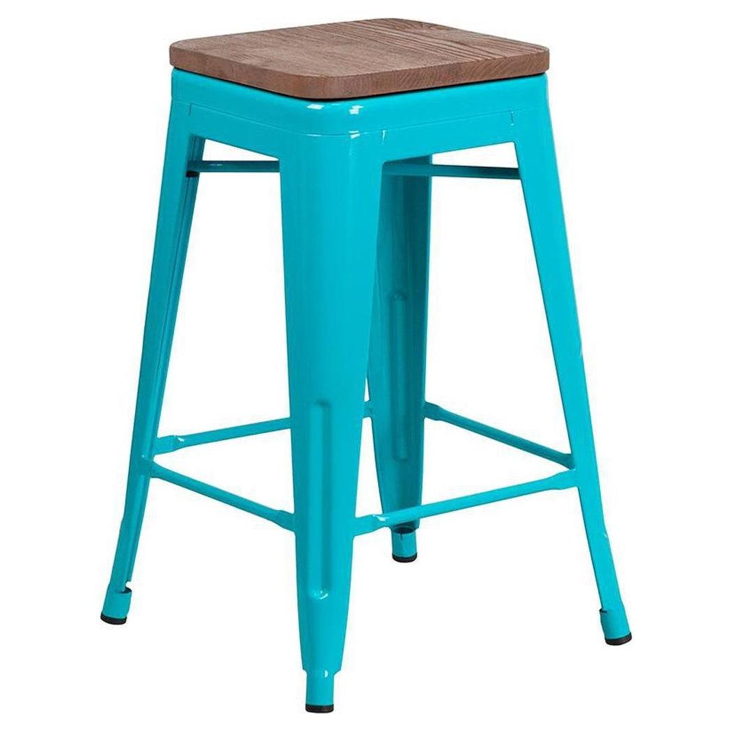 Tabouret de comptoir sans dossier 61 cm avec assise bois carrée