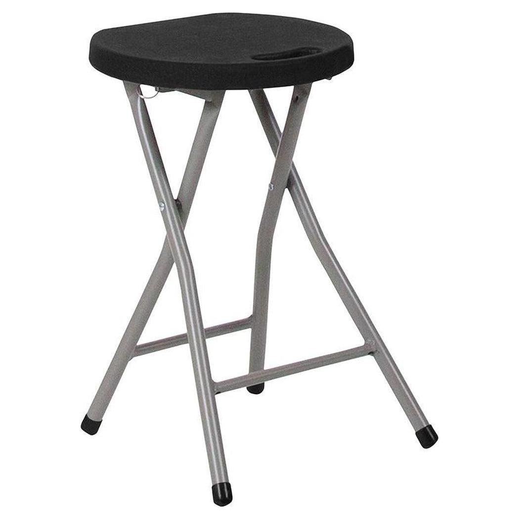 Tabouret pliant avec assise plastique noire et structure gris titane
